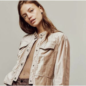 FREE PEOPLE BALLET RACER VELVET BLAZER XS PEPLUM CHAMPAGNE TAN BOHO STEAMPUNK